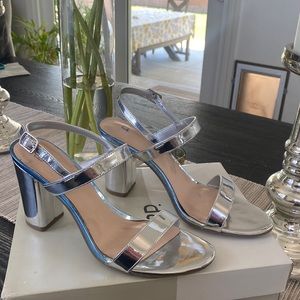 BP lula silver faux leather block heel